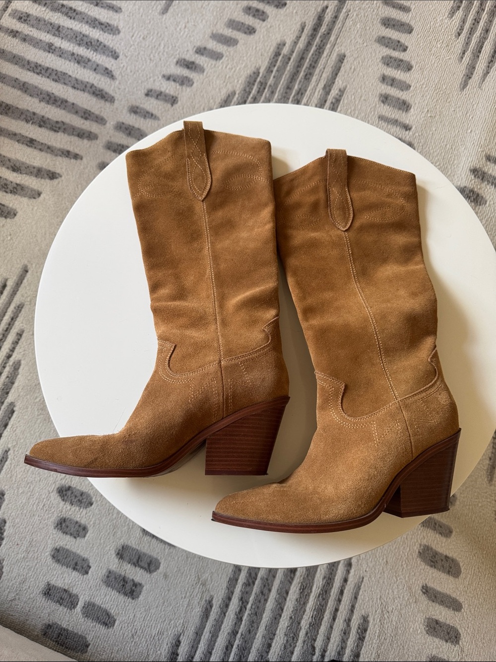 Nine West Women’s Tan Suede Western Mid-Calf Boots